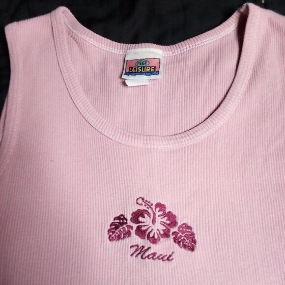 Vintage Sgt. Leisure Maui Flower Embroidered Ribbed Tank Top Shirt - Picture 1 of 6